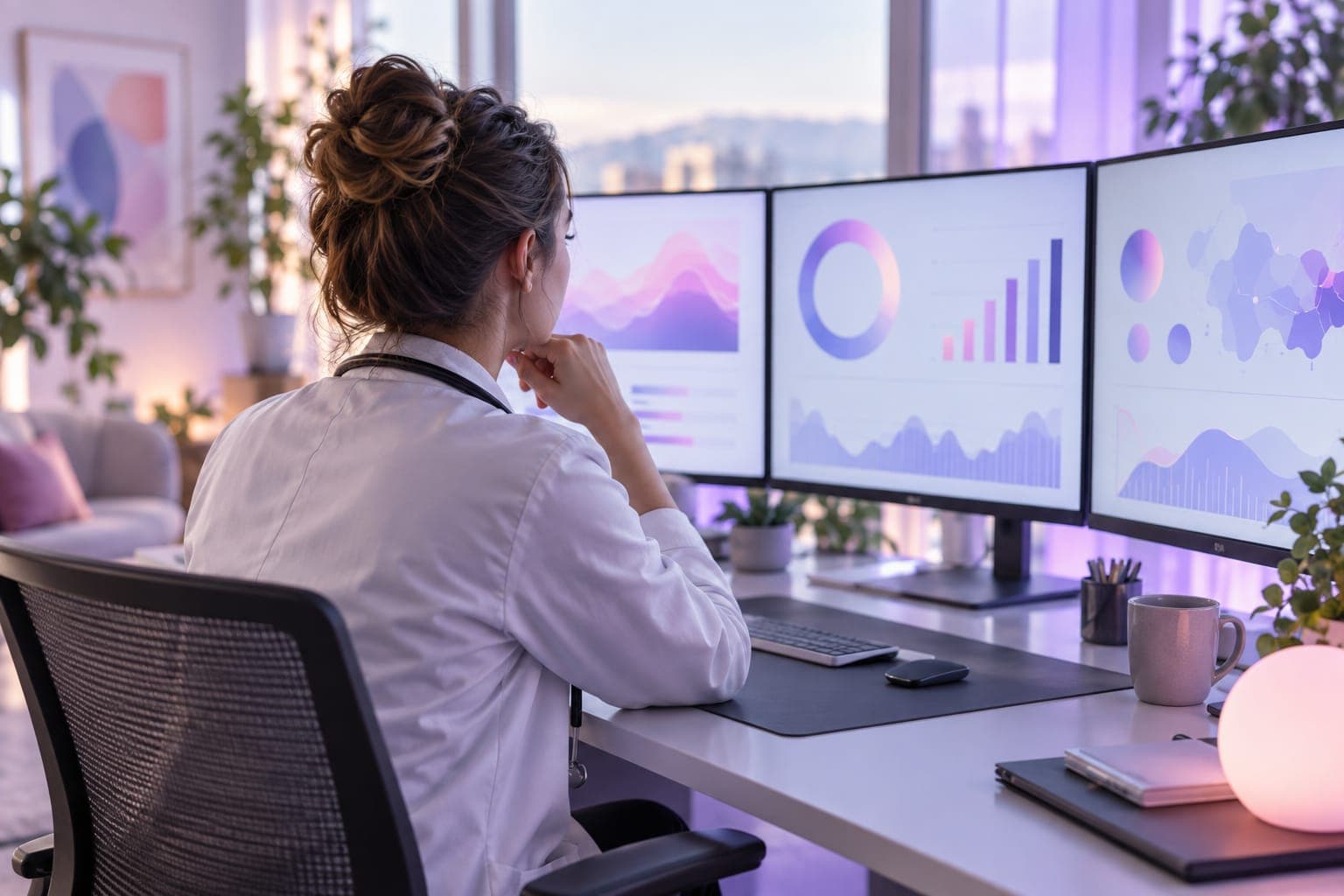A clinician reviewing remote monitoring dashboards