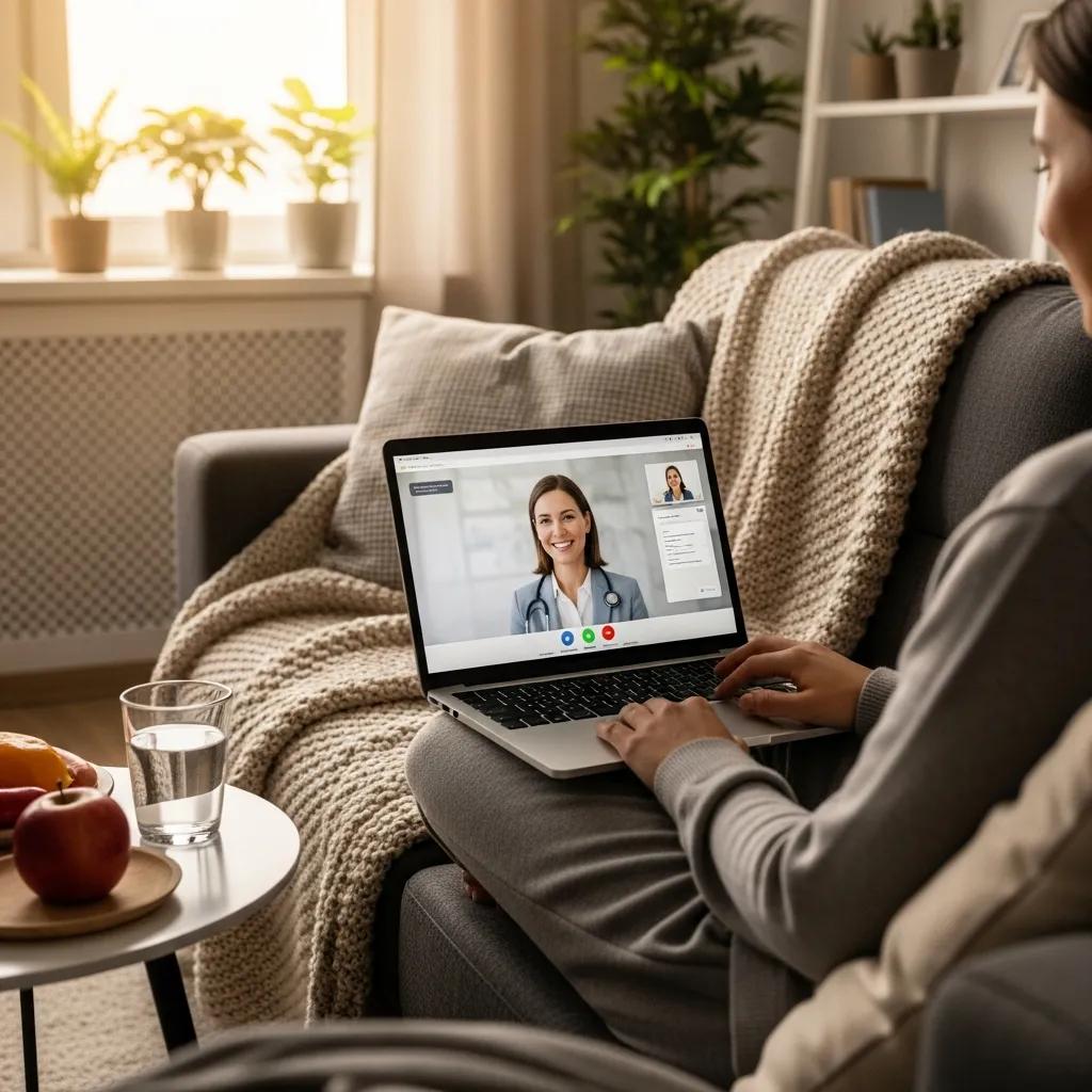 Person engaging in a virtual weight loss program from home using a laptop
