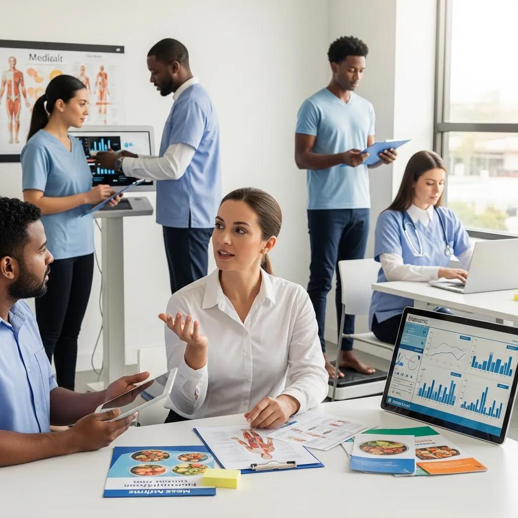 Researchers and participants collaborating in a clinical weight loss trial